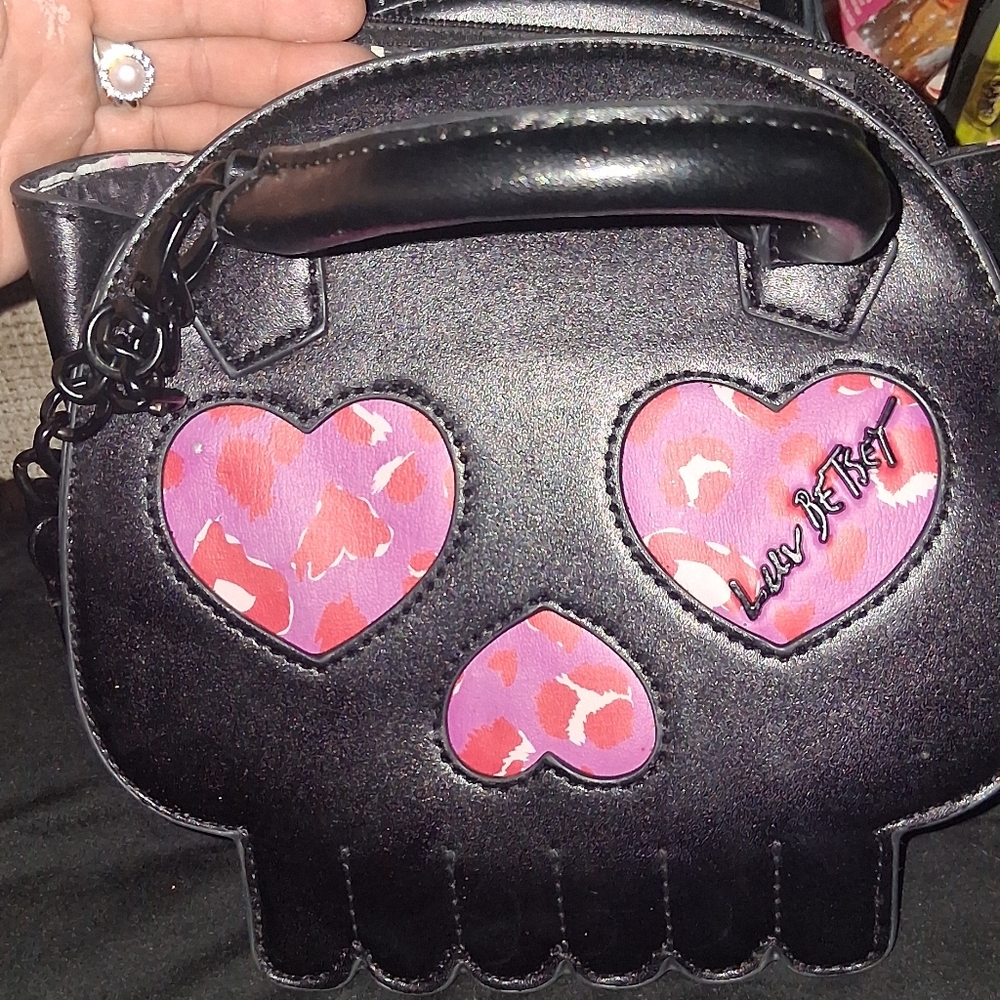 Betsey Johnson Black and Pink Skull Mini Bag